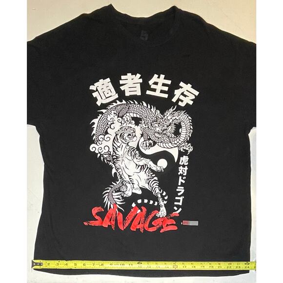 VTG Style Tiger vs Dragon Graphic T Savage Kanji Shirt Black XXL Streetwear Punk - Picture 5 of 8